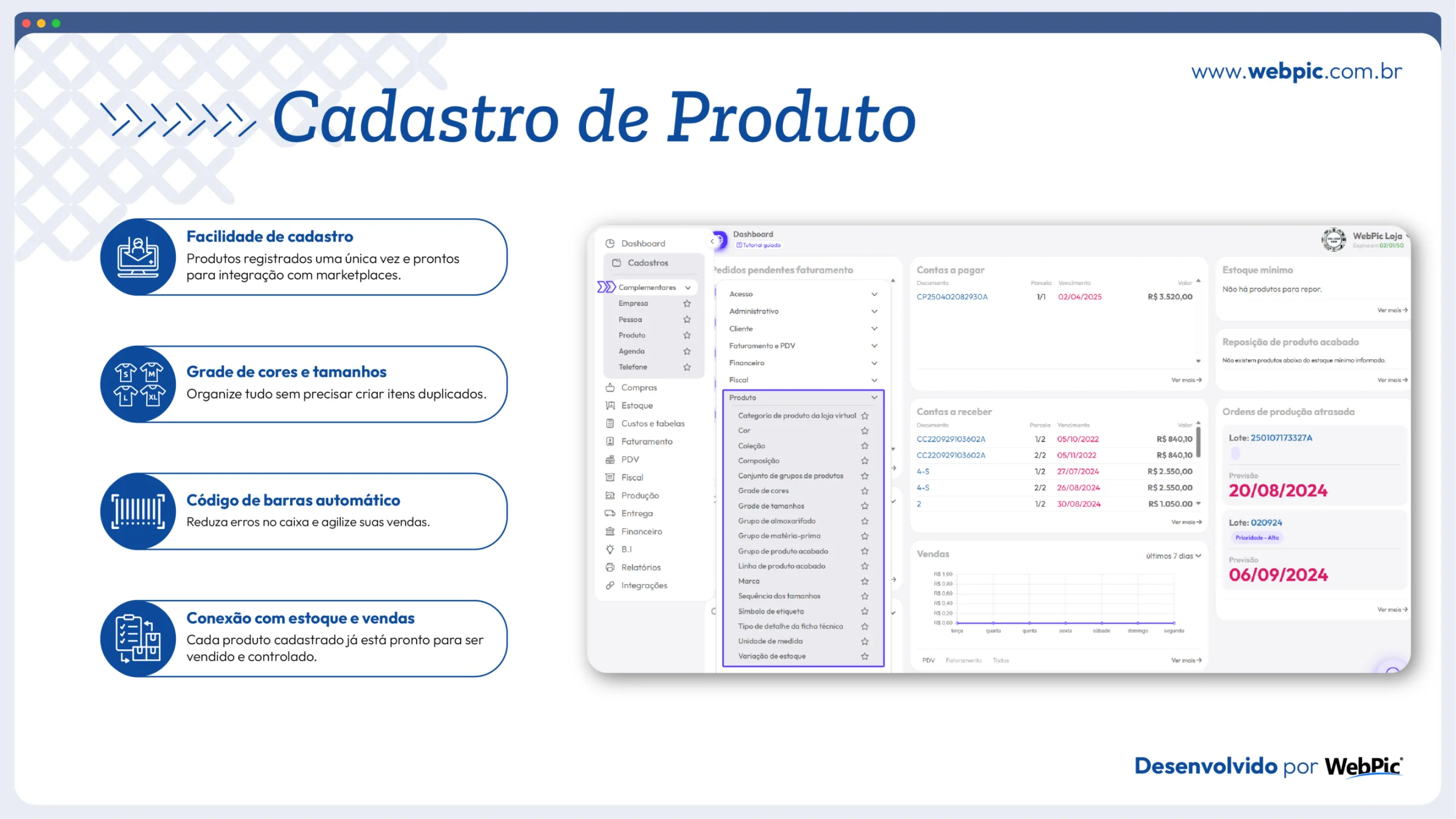 Cadastro de produto e grade